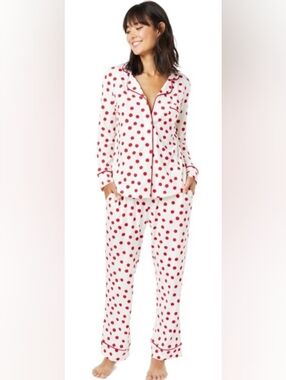 THE CAT'S  Pajamas Wome'ns Red Sprinkle Dots Pima Knit Cotton Classic Pajamas XS